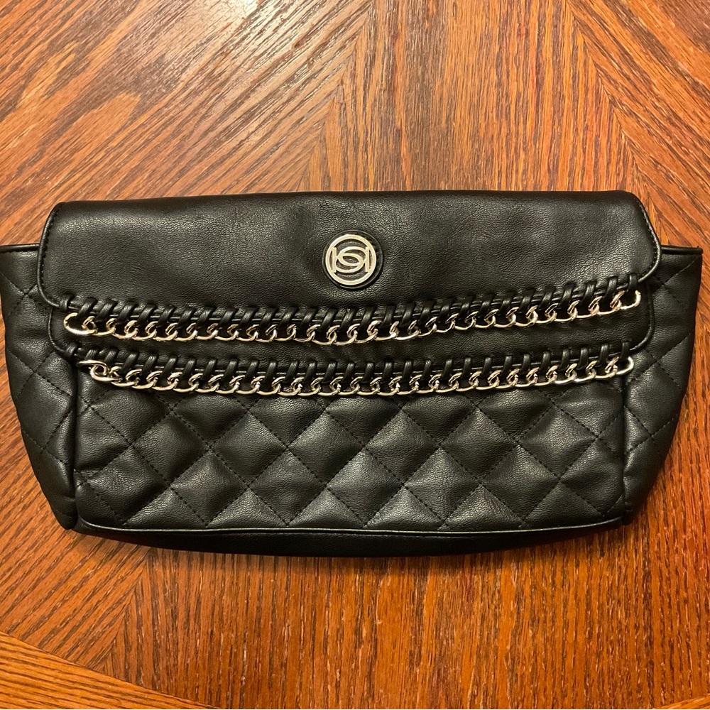 Bebe Gold Chain Quilt Cushion Style Faux Leather Clutch!
